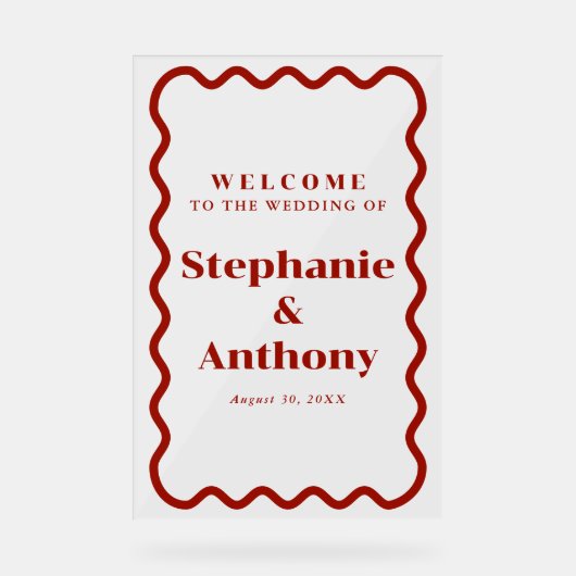 Retro 1950s Wavy Edge Mariage rouge foncé (Recto)