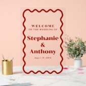 Retro 1950s Wavy Edge Mariage rouge foncé (Mariage)