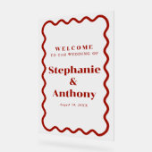 Retro 1950s Wavy Edge Mariage rouge foncé (Angle)