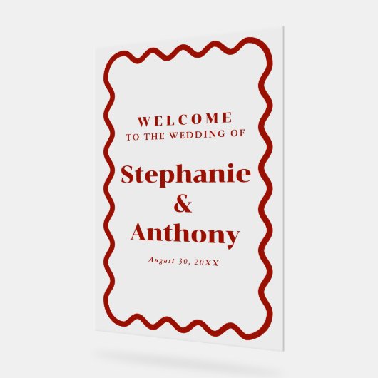 Retro 1950s Wavy Edge Mariage rouge foncé (Angle)