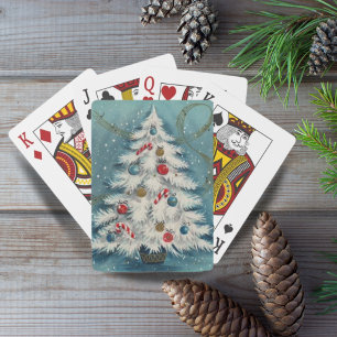 Retro 1950s White KerstTree Holiday Pokerkaarten