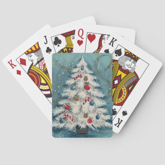 Retro 1950s White KerstTree Holiday Pokerkaarten (Achterkant)