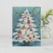 Retro  1950s witte kerstboom - Aangepast Feestdagenkaart (Staand voorkant)