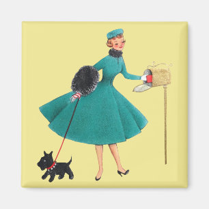 Retro 1950s Woman Scottie kerstkaarten Magnet Magneet