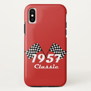 Retro 1957 Klassieke Zwarte & Witte Geruite Vlag iPhone X Hoesje