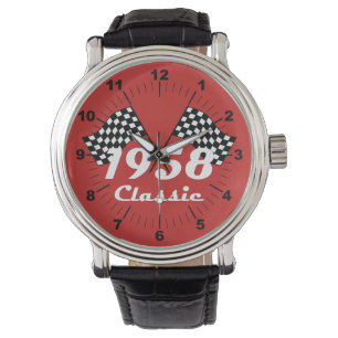 Retro 1958 Classic Zwart & Wit Geruite Race Vlag Horloge