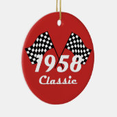 Retro 1958 Classic Zwart & Wit Geruite Race Vlag Keramisch Ornament (Rechts)