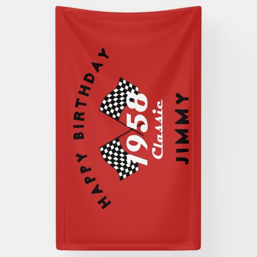 Retro 1958 Classic Zwart & Wit Geruite Race Vlag Spandoek (Verticaal)