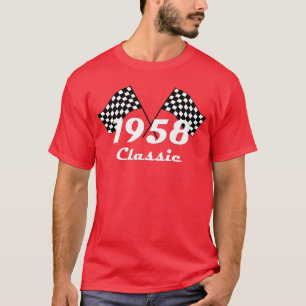 Retro 1958 Classic Zwart & Wit Geruite Race Vlag T-shirt