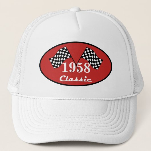 Retro 1958 Verjaardag Klassieke Geruite Race Vlag Trucker Pet (Voorkant)