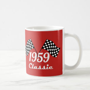 Retro 1959 Classic Black & White Checkered Flag Koffiemok