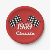 Retro 1959 Classic Black & White Checkered Flag Papieren Bordje (Voorkant)