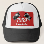 Retro 1959 Classic Zwart Wit Geruite Race Vlag Trucker Pet (Voorkant)