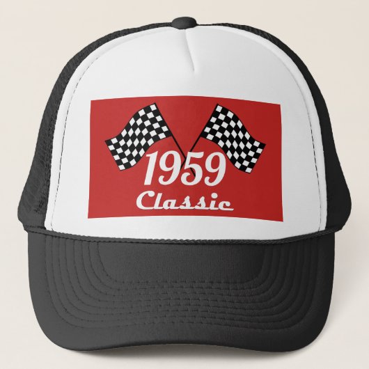 Retro 1959 Classic Zwart Wit Geruite Race Vlag Trucker Pet (Voorkant)