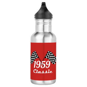 Retro 1959 Klassieke Zwarte & Witte Geruite Vlag Waterfles