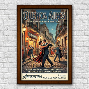 Retro 1960s Buenos Aires, Argentinië Reizen Poster