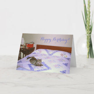 Retro 1960's Cat Laying  Chenille Deken Kaart