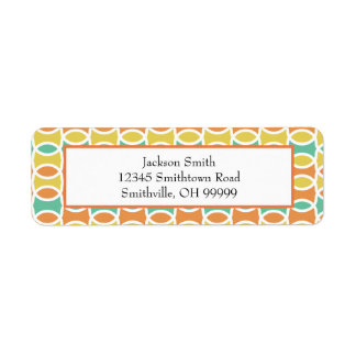 Retro 1960s Circles Ovalen Oranje Blauwgroen Gold Etiket