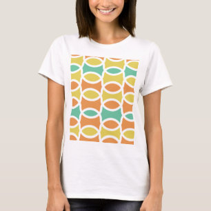 Retro 1960s Circles Ovalen Oranje Blauwgroen Gold T-shirt