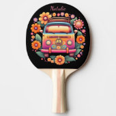 Retro 1960s Flower Bus Monogram Tafeltennisbatje (Voorkant)