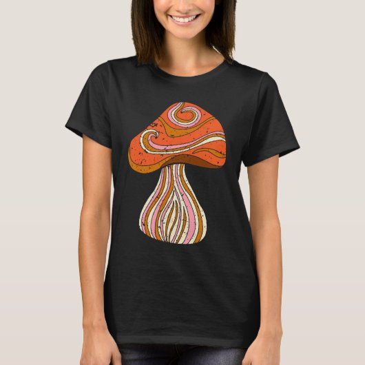 Retro 1960s Hippy Style Distressed Mushroom Graphi T-shirt (Voorkant)