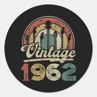 Retro 1962 Guitarist 1962 Birthday Guitar Ronde Sticker