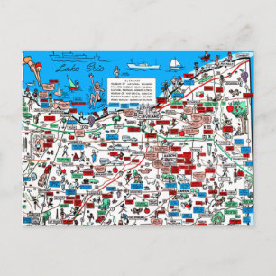 Retro 1966 Cleveland, briefkaart Ohio-kaart