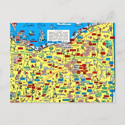 Retro 1966 Cleveland, briefkaart Ohio-kaart (Voorkant)