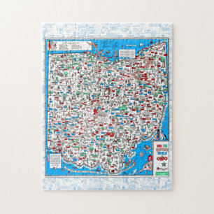 Retro 1966 Ohio kaart puzzle 11 x 14 252 pcs Legpuzzel