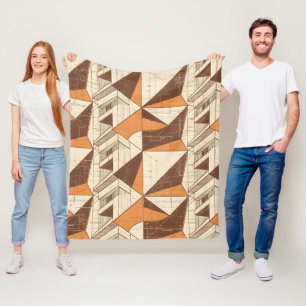 Retro 1970 geometrisch boogpatroon in verbrande si fleece deken