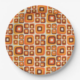 Retro 1970 jaren Mid Century Oranje en Bruine Geom Papieren Bordje