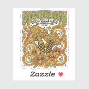 Retro 1970 psychedelisch ontwerp met paddenstoelen sticker