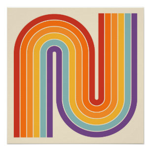 Retro 1970 stijl gebogen strepen geometrisch patro perfect poster