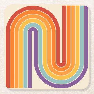 Retro 1970 stijl gebogen strepen geometrisch patro vierkante kartonnen onderzetter