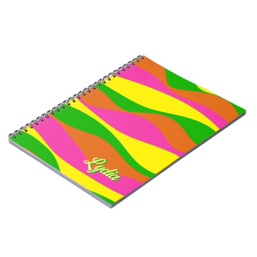 Retro 1970s Bright Abstract Stripes Naam toevoegen Notitieboek (Linkerzijde)