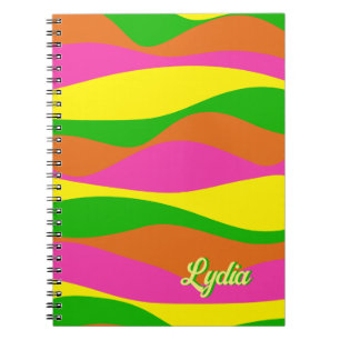Retro 1970s Bright Abstract Stripes Naam toevoegen Notitieboek