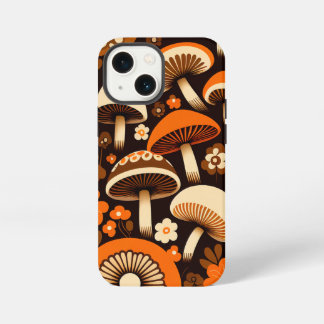 Retro 1970s Bruin- en Oranje paddenstoelen en bloe iPhone 13 Mini Hoesje