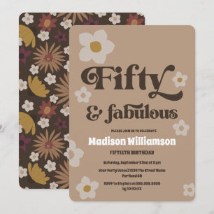 Retro 1970s Floral 50 & Fabulous Birthday Invitat Kaart