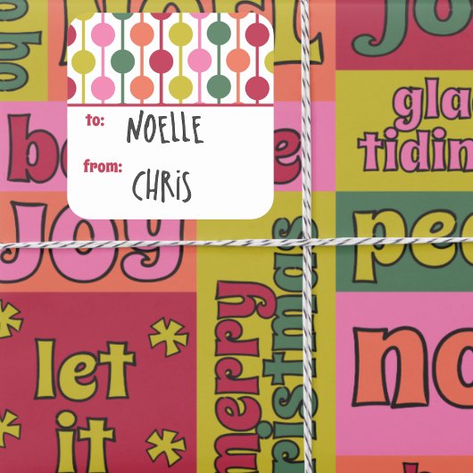 Retro 1970s geometrisch patroon Kerstmis tot van Vierkante Sticker