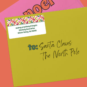 Retro 1970s geometrisch patroon retour adres etiket