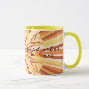 Retro 1970s Good Vibes Custom Naam Mok - Geel