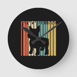 Retro 1970s Hond Silhouet Frans Bulldog Gift Ronde Klok