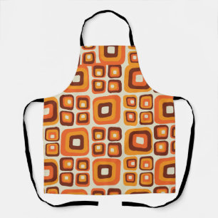 Retro 1970s Mid Century Oranje en Bruin Geometrisc Schort