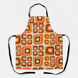 Retro 1970s Mid Century Oranje en Bruin Geometrisc Schort