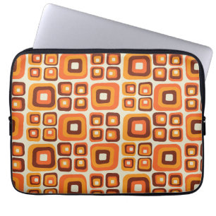 Retro 1970s Midden Eeuw Oranje en Bruin Geometrisc Laptop Sleeve