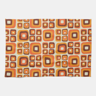 Retro 1970s Midden Eeuw Oranje en Bruin Geometrisc Theedoek