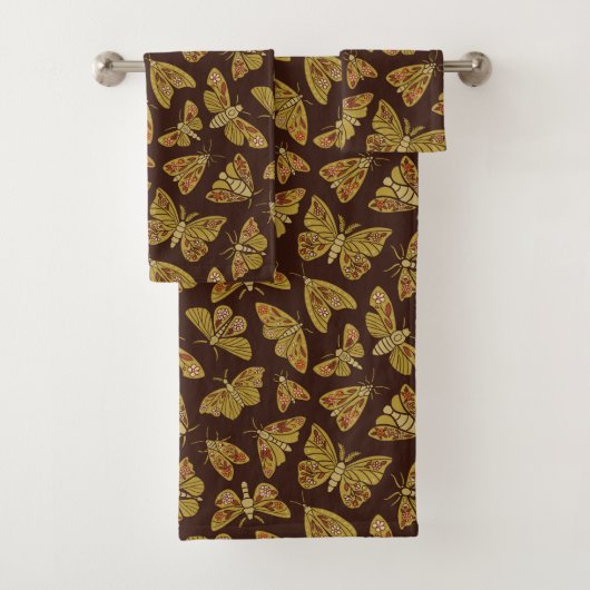Retro 1970s Moths Bad Handdoek (Insitu)