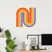 Retro 1970s stijl gebogen strepen geometrisch patr poster (Thuiskantoor)