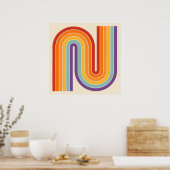 Retro 1970s stijl gebogen strepen geometrisch patr poster (Keuken)