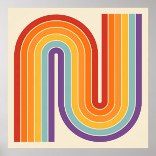 Retro 1970s stijl gebogen strepen geometrisch patr poster